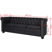 vidaXL Chesterfield-Sofa 3-Sitzer Kunstleder Schwarz