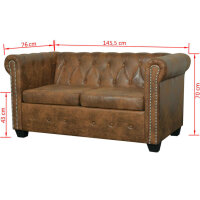 vidaXL Chesterfield-Sofa 2-Sitzer Kunstleder Braun