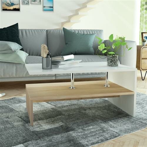 vidaXL Couchtisch Holzwerkstoff 90x59x42 cm Eiche und Wei&szlig;