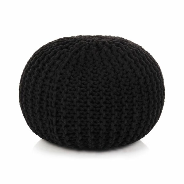 vidaXL Handgestrickter Pouf Baumwolle 50 x 35 cm Schwarz