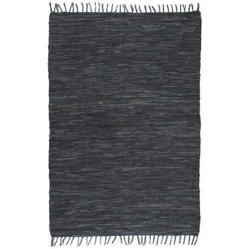 vidaXL Handgewebter Chindi-Teppich Leder 120x170 cm Grau