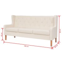 vidaXL 3-Sitzer-Sofa Stoff Cremewei&szlig;