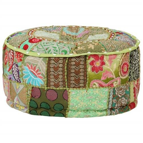 WOWONA Patchwork Sitzpouf Rund Baumwolle Handgefertigt 40x20 cm Gr&uuml;n