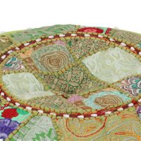 WOWONA Patchwork Sitzpouf Rund Baumwolle Handgefertigt 40x20 cm Gr&uuml;n