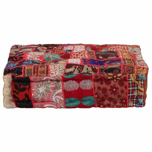 vidaXL Pouf Flickwerk Quadrat Baumwolle Handgefertigt 50&times;50&times;12 cm Rot