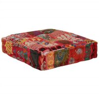 vidaXL Pouf Flickwerk Quadrat Baumwolle Handgefertigt 50&times;50&times;12 cm Rot