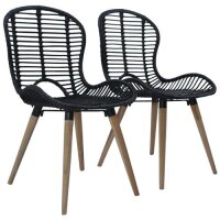 vidaXL Esszimmerstühle 2 Stk. Natur Rattan Schwarz