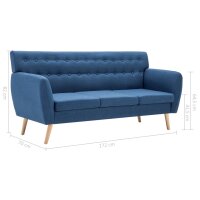 vidaXL 3-Sitzer-Sofa Stoff 172x70x82 cm Blau