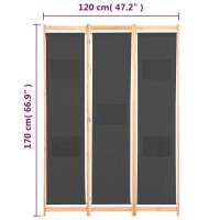 vidaXL 3-teiliger Raumteiler Grau 120 x 170 x 4 cm Stoff