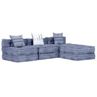 vidaXL 3-Sitzer Modularer Pouf Indigo Stoff