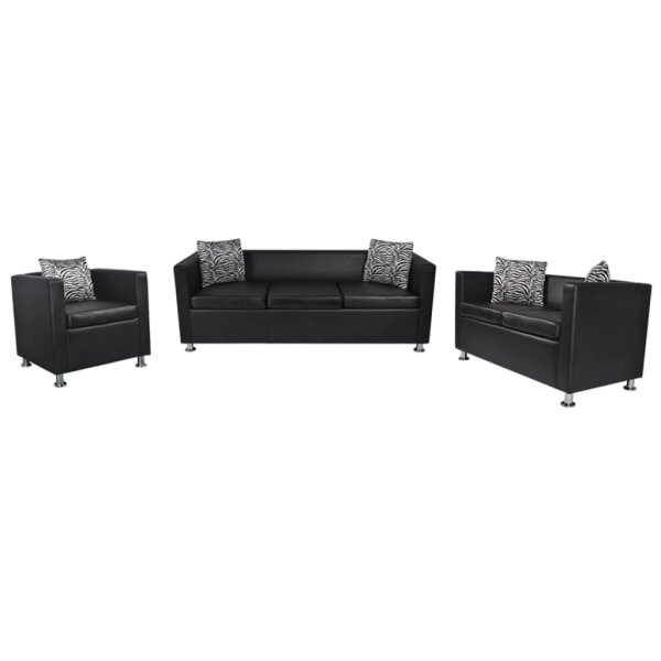 vidaXL Sofa-Set Kunstleder 3-Sitzer + 2-Sitzer + Sessel Schwarz