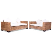 vidaXL Sofa-Set 15-tlg. Natürliches Rattan