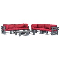 vidaXL 6-tlg. Garten-Lounge-Set Paletten Rote Auflagen Holz