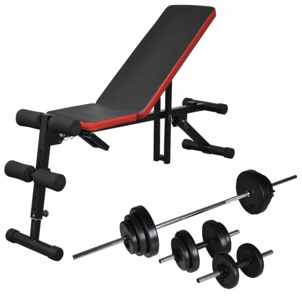 vidaXL Einstellbare Trainingsbank mit Lang- und Kurzhantel-Set 30,5 kg