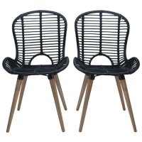 vidaXL Esszimmerstühle 6 Stk. Natur Rattan Schwarz