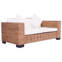 vidaXL 2-tlg. Gartensofas mit Polster Natürliches Rattan