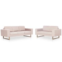 vidaXL 2-tlg. Sofagarnitur Stoff Cremeweiß