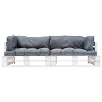 vidaXL 2-tlg. Garten-Palettensofa-Set mit Grauen Kissen...
