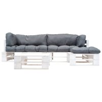 vidaXL 4-tlg. Garten-Paletten-Sofagarnitur mit Grauen...