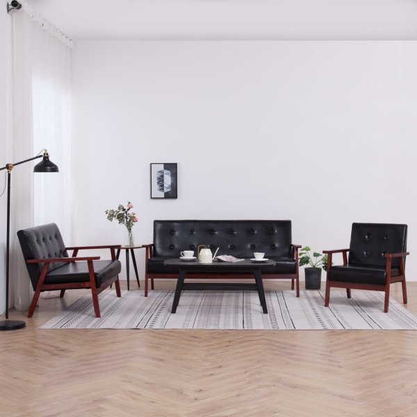 vidaXL 3-tlg. Sofagarnitur Schwarz Kunstleder