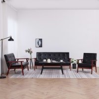 vidaXL 3-tlg. Sofagarnitur Schwarz Kunstleder