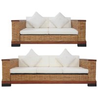 vidaXL 2-tlg. Sofagarnitur mit Auflagen Braun Natur Rattan