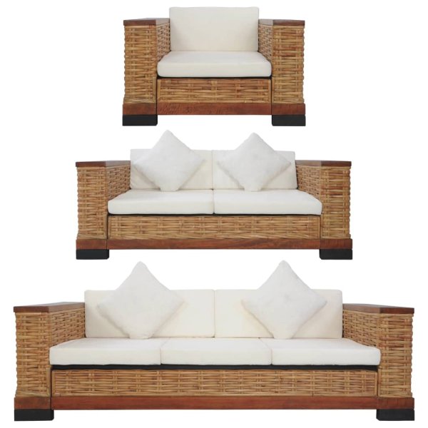 vidaXL 3-tlg. Sofagarnitur mit Auflagen Braun Natur Rattan