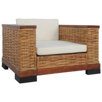 vidaXL 3-tlg. Sofagarnitur mit Auflagen Braun Natur Rattan