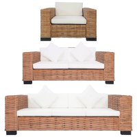 vidaXL 3-tlg. Sofagarnitur mit Auflagen Natur Rattan