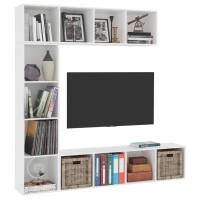 vidaXL 3-tlg. B&uuml;cher-/TV-Schrank Set Wei&szlig; 180&times;30&times;180 cm