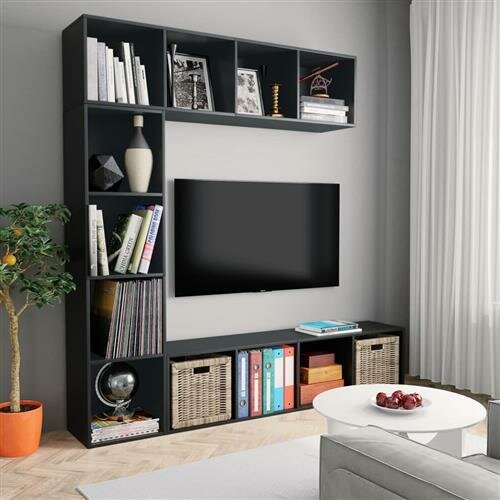 vidaXL 3-tlg. B&uuml;cher-/TV-Schrank Set Schwarz 180x30x180 cm