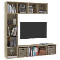 vidaXL 3-tlg. B&uuml;cher-/TV-Schrank Set Sonoma-Eiche 1180x30x180 cm