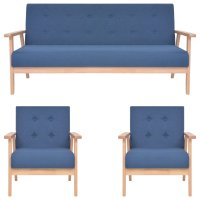vidaXL 3-tlg. Sofagarnitur Stoff Blau