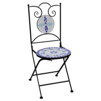 vidaXL 3-tlg. Bistro-Set Mosaik Keramik Blau und Wei&szlig;