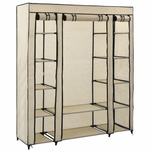 vidaXL Stoffschrank mit F&auml;chern Kleiderstangen Creme 150x45x176cm