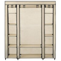 vidaXL Stoffschrank mit F&auml;chern Kleiderstangen Creme 150x45x176cm