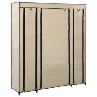 vidaXL Stoffschrank mit F&auml;chern Kleiderstangen Creme 150x45x176cm