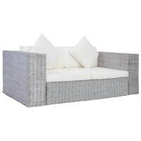vidaXL 2-Sitzer-Sofa mit Polstern Grau Natürliches Rattan