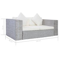 vidaXL 2-Sitzer-Sofa mit Polstern Grau Nat&uuml;rliches Rattan