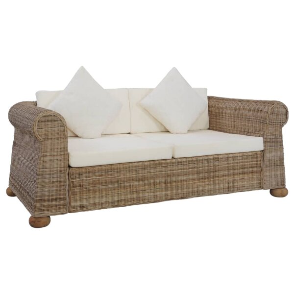 vidaXL 2-Sitzer-Sofa mit Kissen Natur Rattan