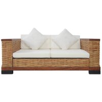 vidaXL 2-Sitzer-Sofa mit Auflagen Braun Natur Rattan