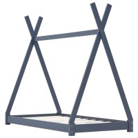 vidaXL Kinder-Bettgestell Grau Massivholz Kiefer 90 x 200 cm