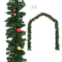 vidaXL Weihnachtsgirlanden 4 Stk. mit Kugeln Gr&uuml;n 270 cm PVC