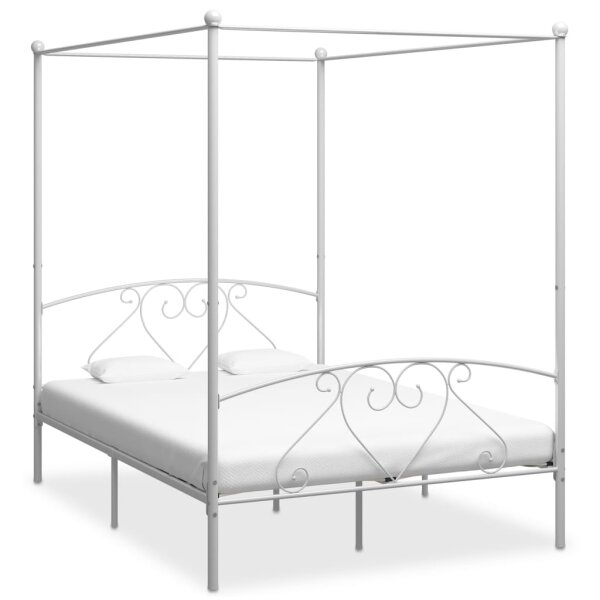 vidaXL Himmelbett-Gestell Wei&szlig; Metall 140 x 200 cm