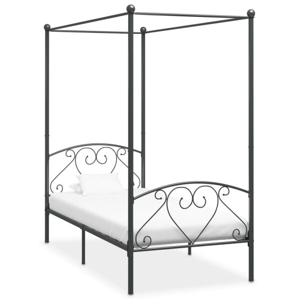 vidaXL Himmelbett-Gestell Grau Metall 90 x 200 cm