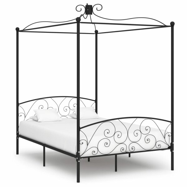 vidaXL Himmelbett-Gestell Schwarz Metall 140 x 200 cm