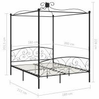 vidaXL Himmelbett-Gestell Schwarz Metall 180 x 200 cm