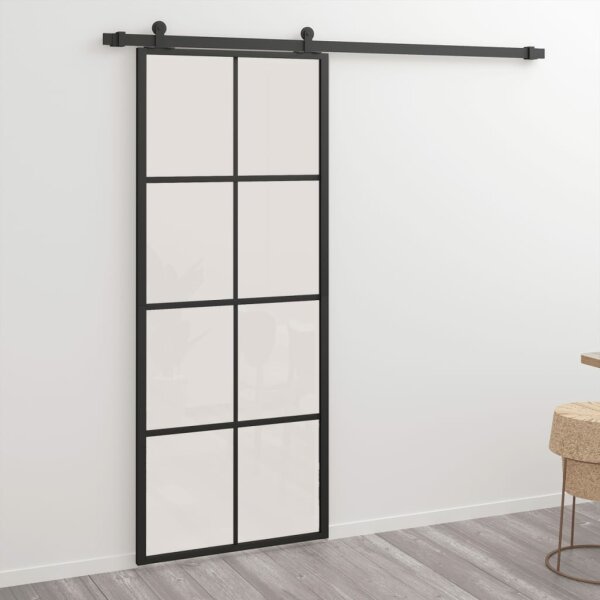 vidaXL Schiebet&uuml;r Aluminium und ESG Glas 76x205 cm Schwarz