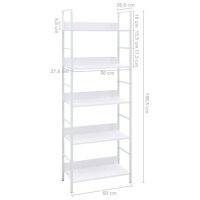 vidaXL B&uuml;cherregal 5 Regalb&ouml;den Wei&szlig; 60x27,6x158,5 cm Holzwerkstoff