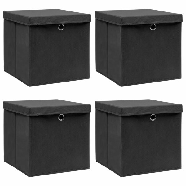 vidaXL Aufbewahrungsboxen mit Deckel 4 Stk. Schwarz 32&times;32&times;32 cm Stoff